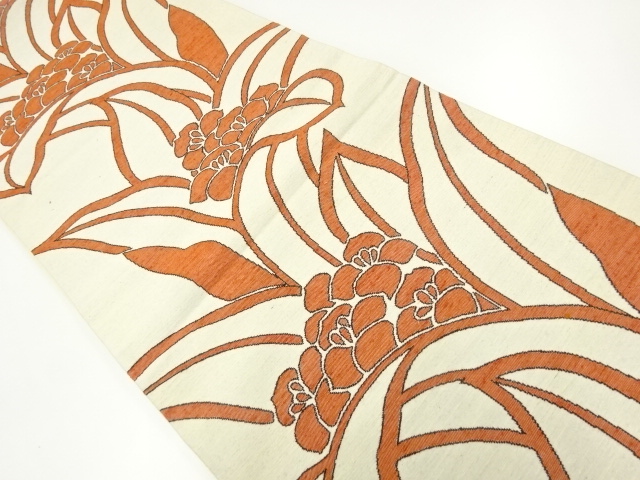 JAPANESE FUKURO OBI / TSUMUGI / WOVEN FLORAL PLANTS